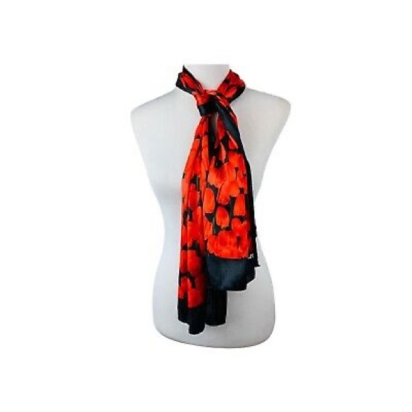 s-l400.jpg Robin Ruth Fashion Neck Scarf Holland Tulips Rectangular Black and Red